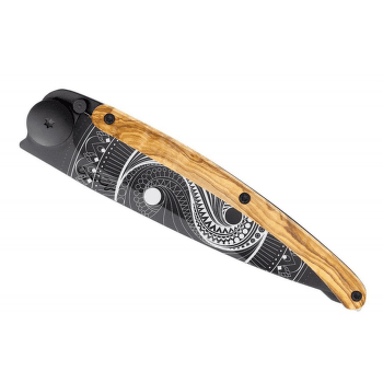 Nóż Deejo Tattoo Black 37g olive wood Yin a Yang