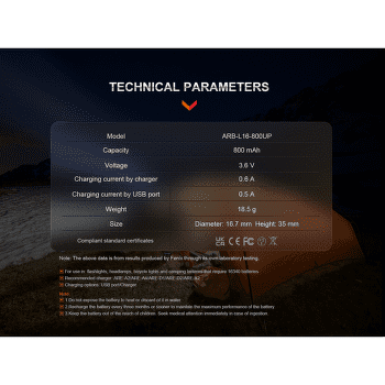 Baterie Fenix RCR123A 800 mAh USB-C Li-ion